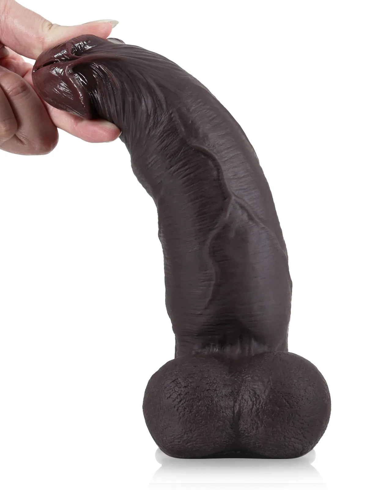 23,3 cm Svart Realistisk Dildo med Rörlig Hud och Rörliga Testiklar