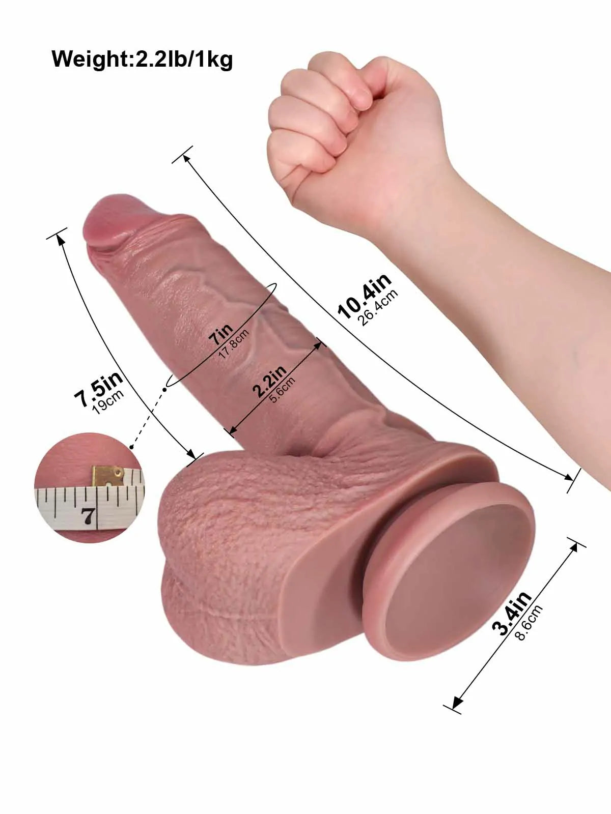 26,4 cm Stor Realistisk Dildo med Förhud, Glidande Hud & Sugpropp