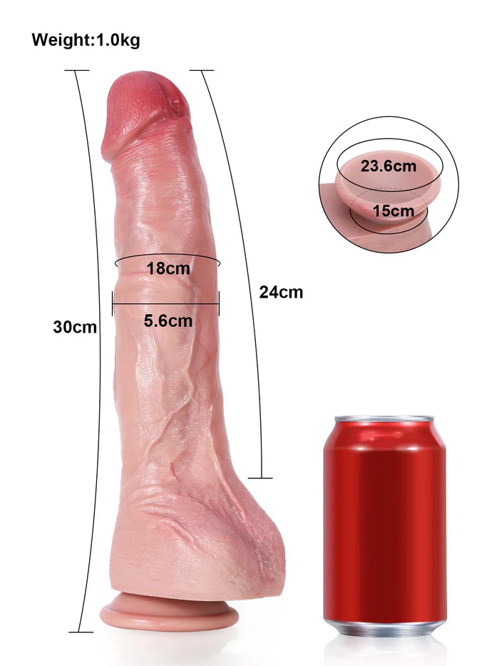 30,8 cm Böjbar Stor Anal Dildo i Hudton med Metallkärna