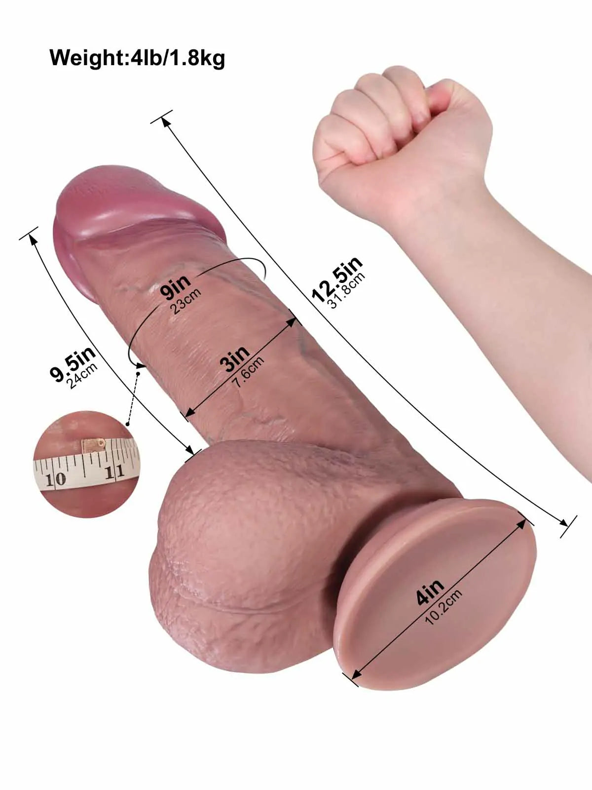 31,8 cm Grov XXL Dildo med Glidande Hud & Sugpropp