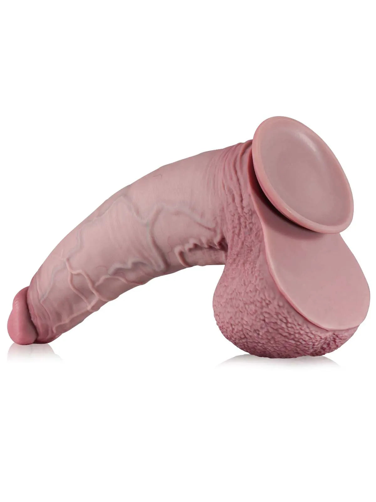 40,6 cm Gigantisk Böjd Dildo med Extra Tjockt Skaft & Svullna Testiklar