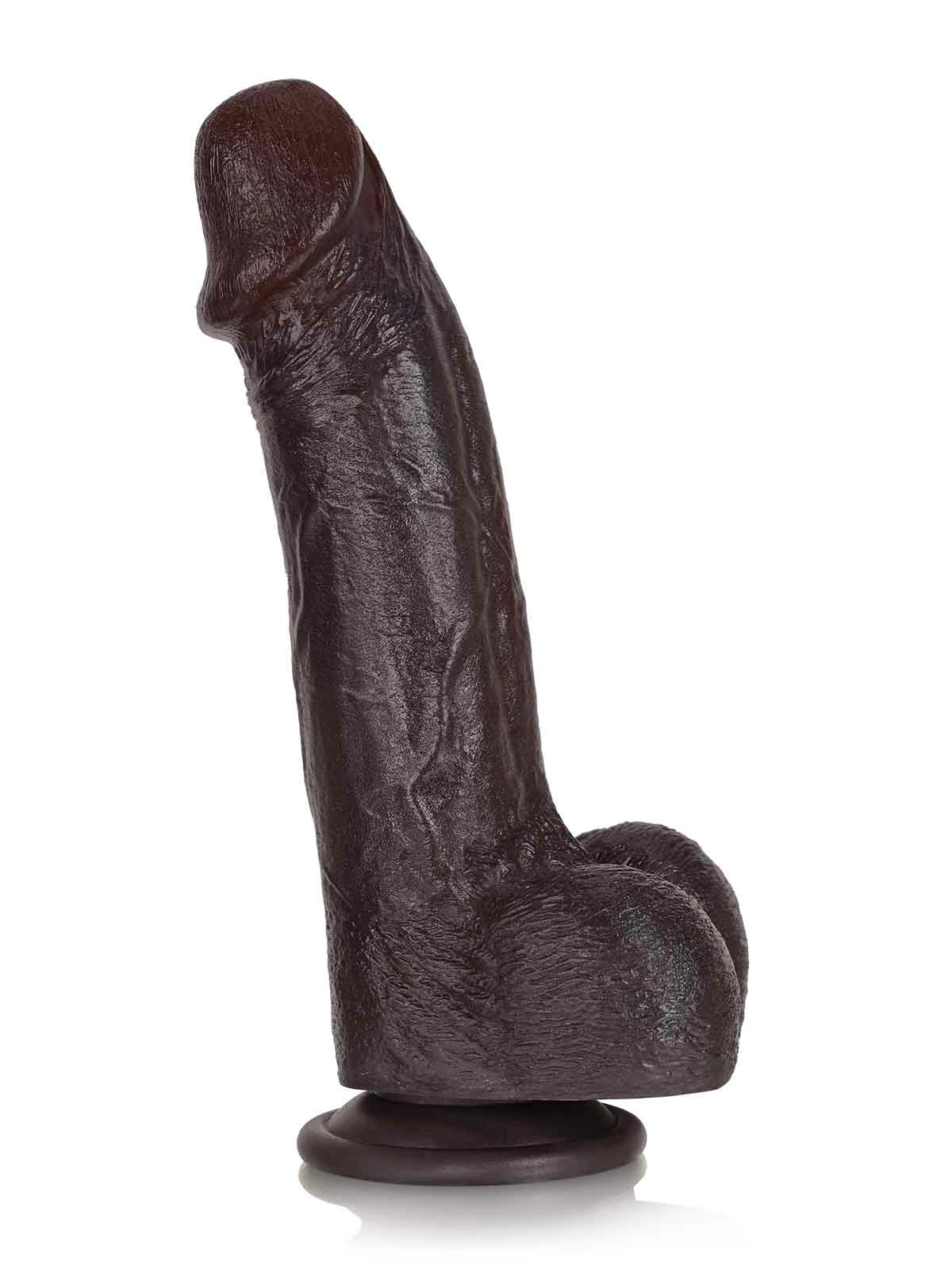 21,5 cm realistisk G-punktsdildo i svart, böjbar metallkärna & sugpropp