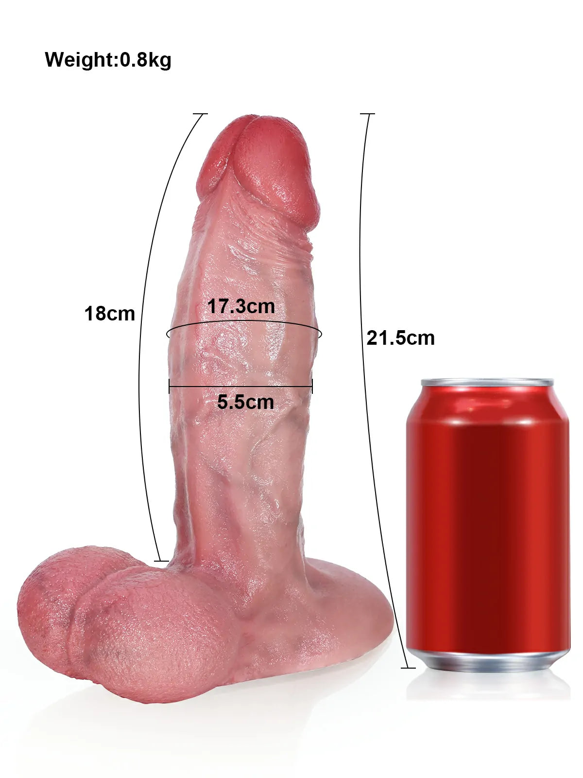 21,5 cm böjd realistisk dildo med markerad ås och ådror