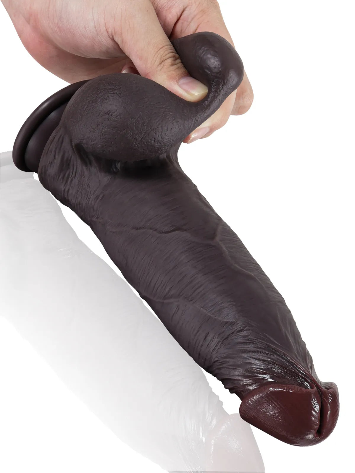23,3 cm Svart Realistisk Dildo med Rörlig Hud och Rörliga Testiklar