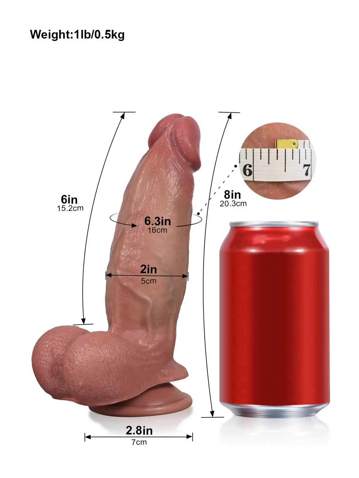 20,3 cm Naturtrogen Realistisk Dildo med Glidande Hud & Sugpropp