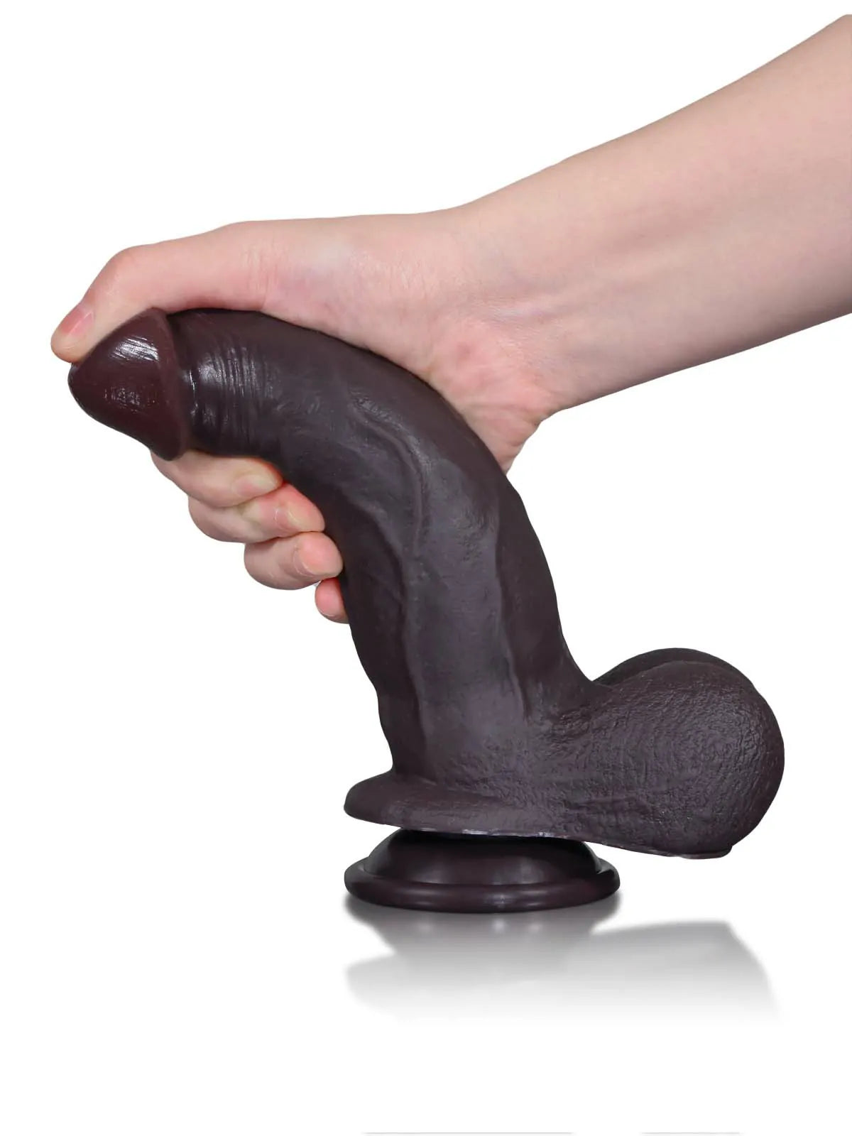 20,3 cm Naturtrogen Realistisk Svart Dildo med Glidande Hud & Sugpropp