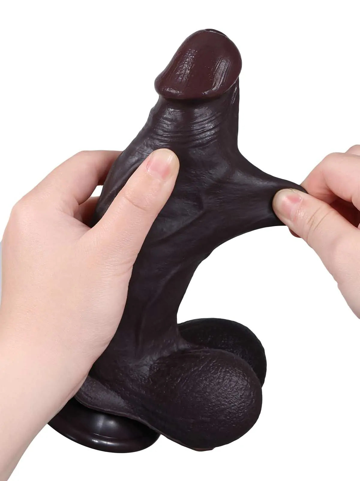 20,3 cm Naturtrogen Realistisk Svart Dildo med Glidande Hud & Sugpropp