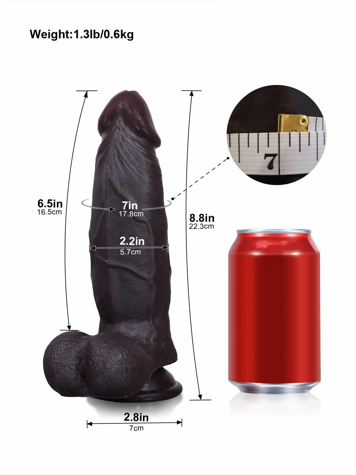22,3 cm Realistisk Mjuk Svart Dildo med Glidande Hud & Sugpropp