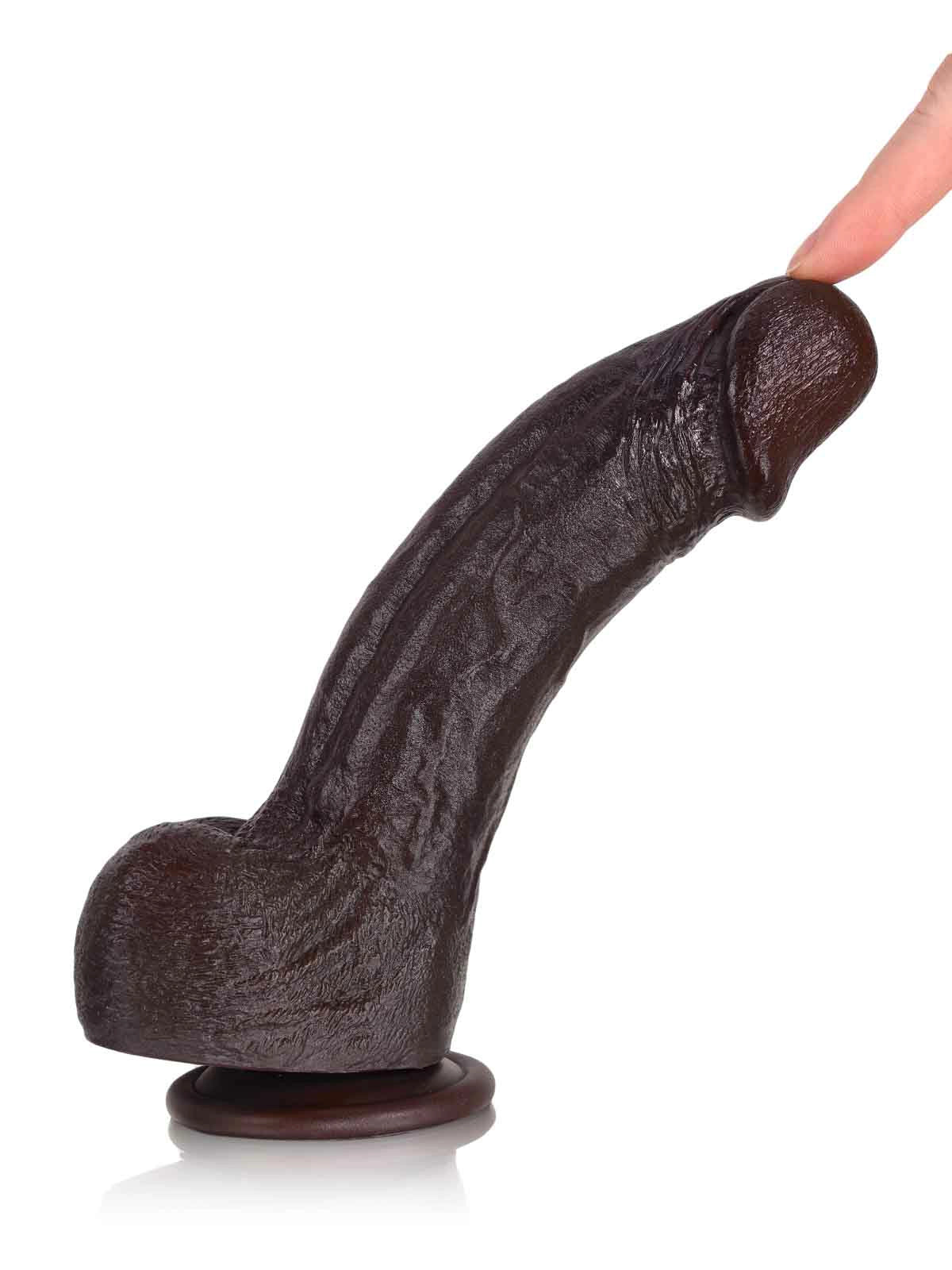 21,5 cm realistisk G-punktsdildo i svart, böjbar metallkärna & sugpropp