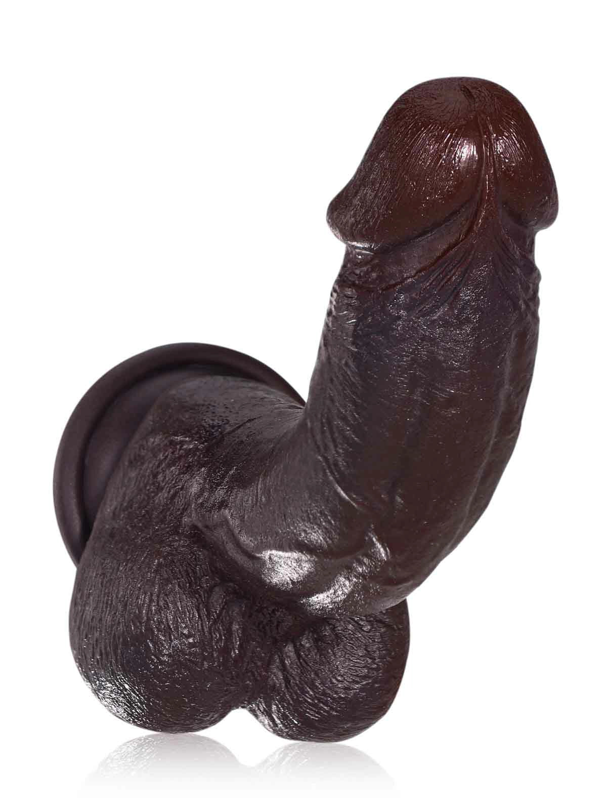 21,5 cm realistisk G-punktsdildo i svart, böjbar metallkärna & sugpropp