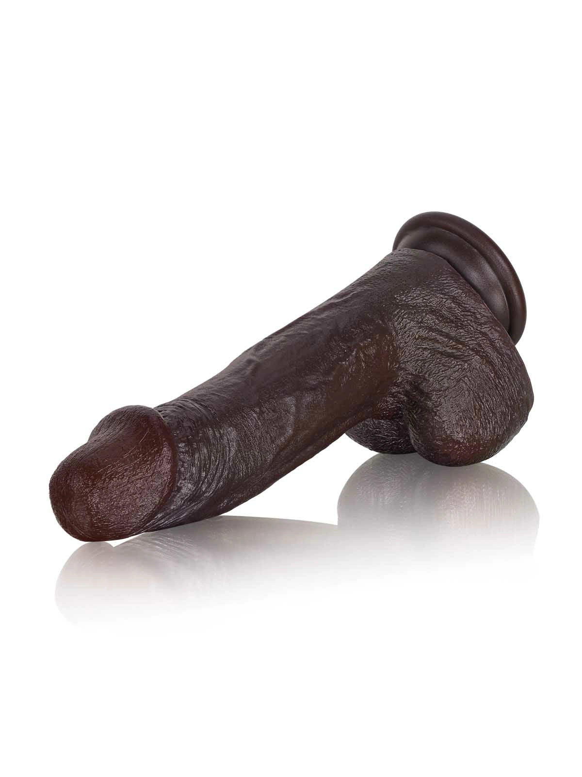 21,5 cm realistisk G-punktsdildo i svart, böjbar metallkärna & sugpropp