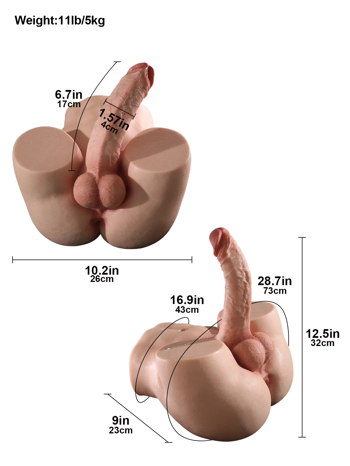 Asher - Realistisk Torso med Penis och Mjuk Rumpa - 5 kg
