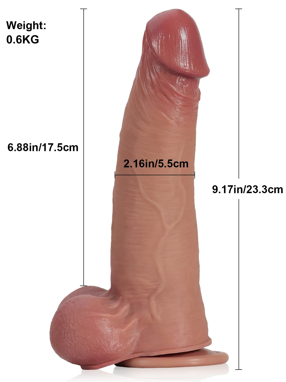 23,3 cm Brun Mjuk Sliding Skin Dildo med Rörliga Testiklar