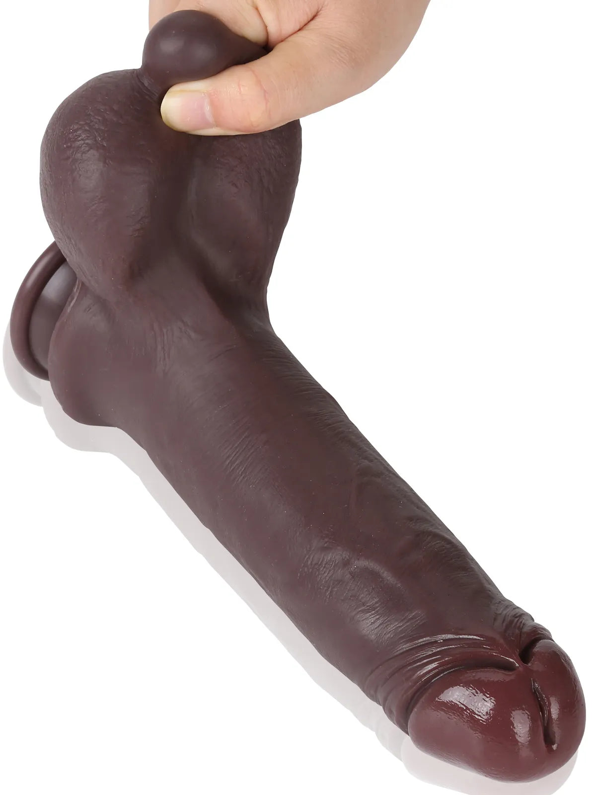 23 cm Svart Sliding Skin Dildo med Realistiska Mjuka Testiklar
