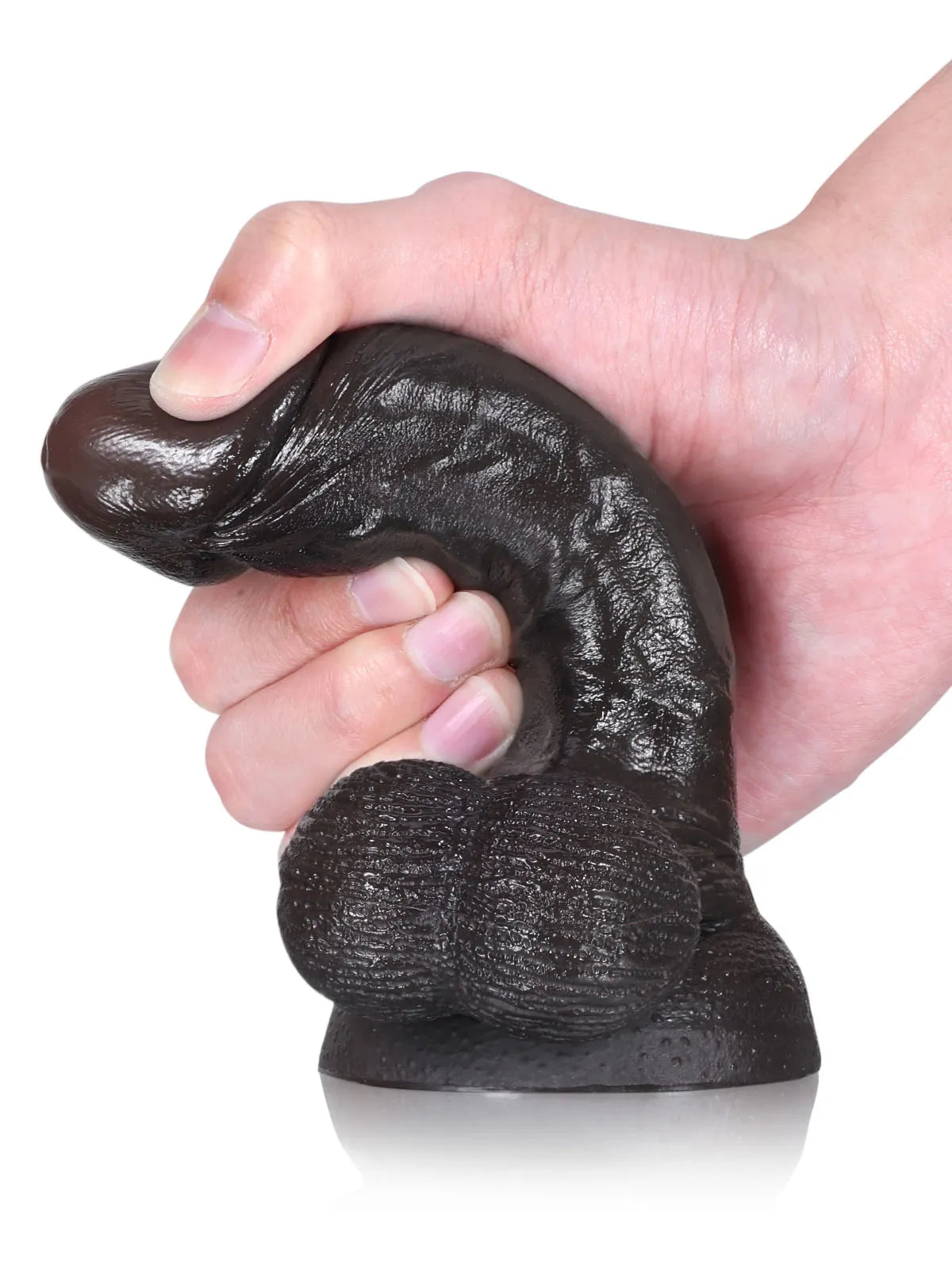 15,8 cm Liten Mjuk Realistisk Svart Dildo med Rörliga Testiklar